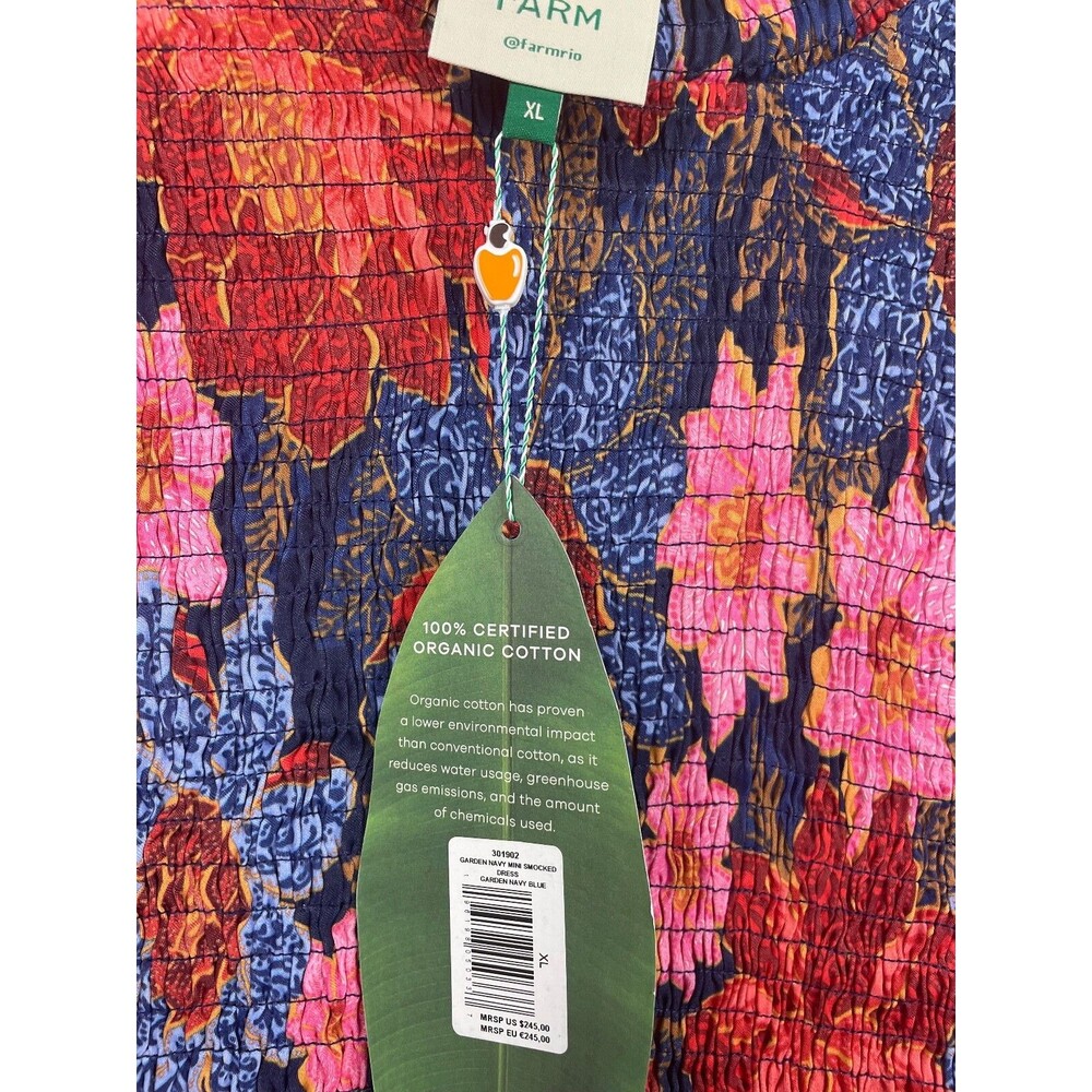 Farm Rio Mini Dress, Smocked, Long sleeve, Garden Navy, Size XL, New Retail $245 - Picture 7 of 8